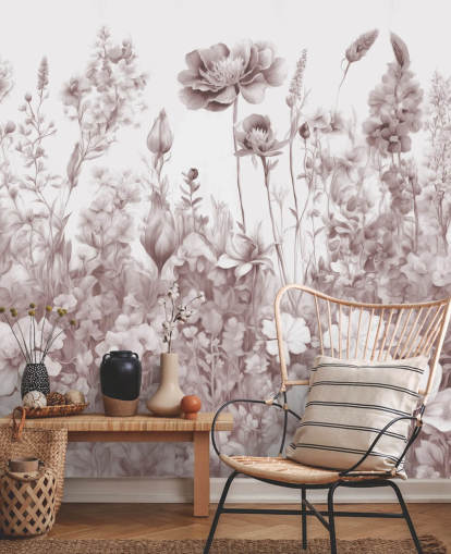 mural de papel pintado floral llamado Flowers of My Soul II de Marina Stupakova para dormitorios y baños