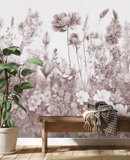floral wallpaper mural called Flowers of My Soul II by Marina Stupakova for bedrooms and bathrooms