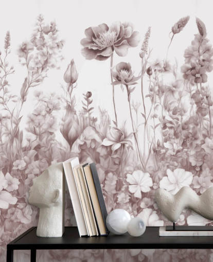 papier peint floral appelé Flowers of My Soul II de Marina Stupakova pour les chambres et les salles de bain