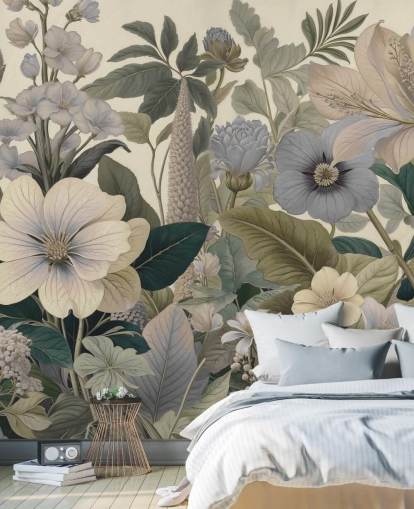 blue and beige floral pattern wall mural called Love on Weekend II by Marina Stupakova for bedrooms and living rooms blue and beige floral pattern wall mural called Love on Weekend II by Marina Stupakova for bedrooms and living rooms