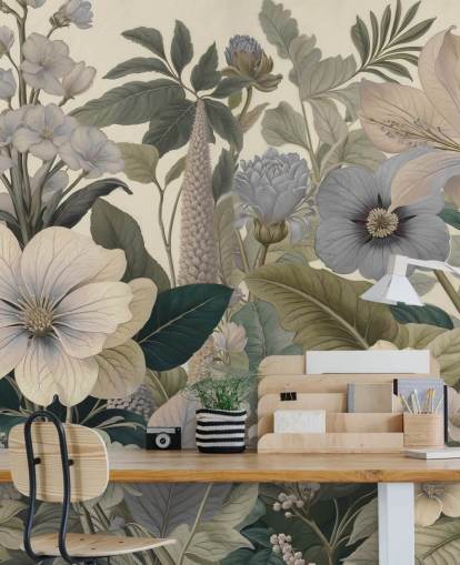 mural de pared con estampado floral azul y beige llamado Love on Weekend II de Marina Stupakova para dormitorios y salas de estar mural de pared con estampado floral azul y beige llamado Love on Weekend II de Marina Stupakova para dormitorios y salas de estar