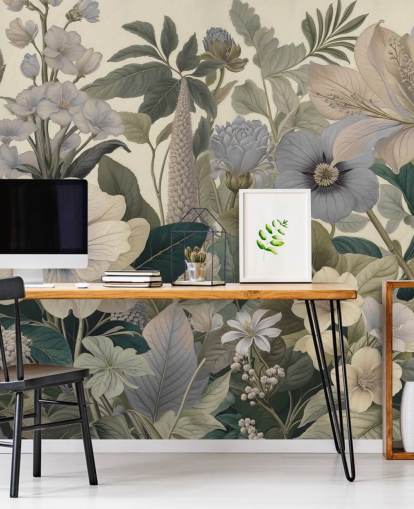 blue and beige floral pattern wall mural called Love on Weekend II by Marina Stupakova for bedrooms and living rooms blue and beige floral pattern wall mural called Love on Weekend II by Marina Stupakova for bedrooms and living rooms