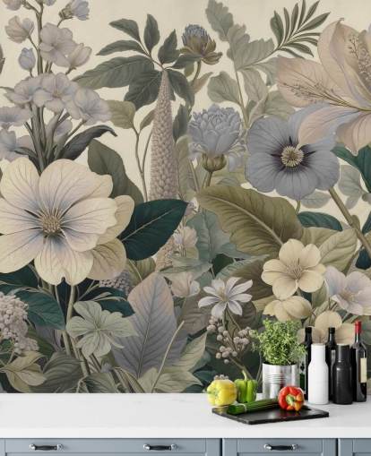 blaues und beiges Blumenmuster-Wandbild namens Love on Weekend II von Marina Stupakova für Schlafzimmer und Wohnzimmer blaues und beiges Blumenmuster-Wandbild namens Love on Weekend II von Marina Stupakova für Schlafzimmer und Wohnzimmer