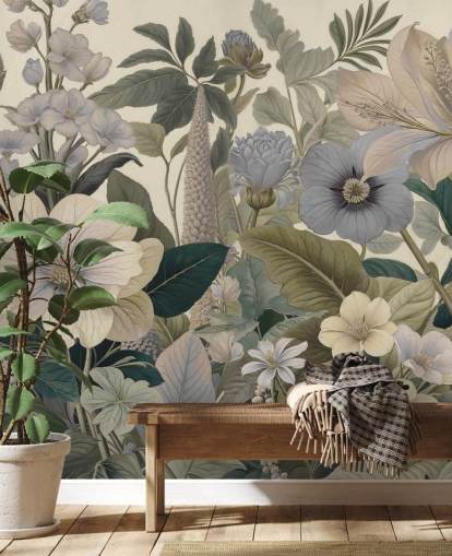 fresque murale à motif floral bleu et beige intitulée Love on Weekend II de Marina Stupakova pour les chambres et les salons fresque murale à motif floral bleu et beige intitulée Love on Weekend II de Marina Stupakova pour les chambres et les salons