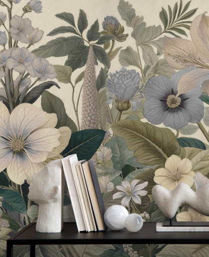 blue and beige floral pattern wall mural called Love on Weekend II by Marina Stupakova for bedrooms and living rooms blue and beige floral pattern wall mural called Love on Weekend II by Marina Stupakova for bedrooms and living rooms