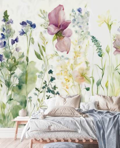 mural de papel pintado floral llamado La suavidad del corazón de Marina Stupakova para dormitorios, salas de estar y comedores