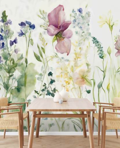 mural de papel pintado floral llamado La suavidad del corazón de Marina Stupakova para dormitorios, salas de estar y comedores