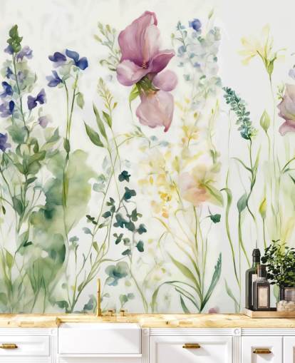 mural de papel pintado floral llamado La suavidad del corazón de Marina Stupakova para dormitorios, salas de estar y comedores