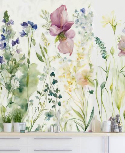 mural de papel de parede floral chamado The Softness of Heart de Marina Stupakova para quartos, salas de estar e salas de jantar