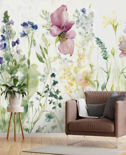 mural de papel pintado floral llamado La suavidad del corazón de Marina Stupakova para dormitorios, salas de estar y comedores