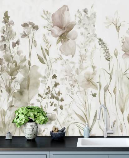 bloemenmuurschildering genaamd The Softness of Heart II van Marina Stupakova voor slaapkamers en lounges