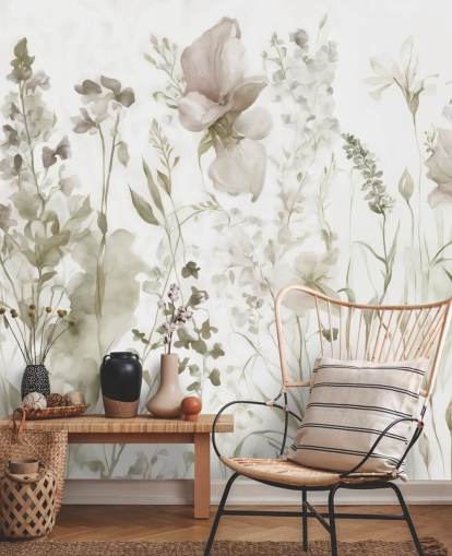 mural de papel pintado floral llamado La suavidad del corazón II de Marina Stupakova para dormitorios y salones