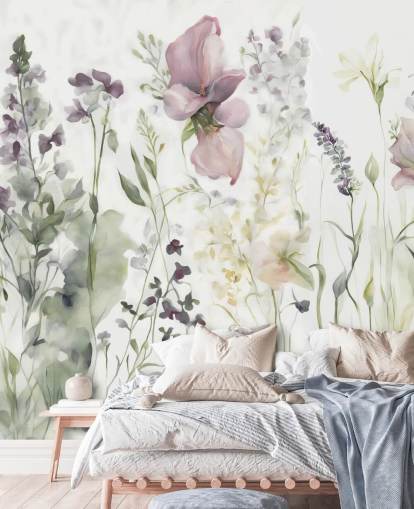 white, purple and green floral wallpaper mural called The Softness of Heart III by Marina Stupakova