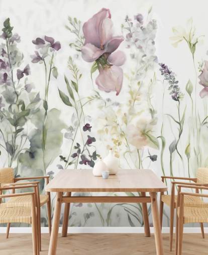 hvitt, lilla og grønt blomstertapet veggmaleri kalt The Sofsity of Heart III av Marina Stupakova