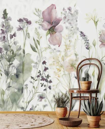 papier peint mural floral blanc, violet et vert intitulé The Softness of Heart III de Marina Stupakova papier peint mural floral blanc, violet et vert intitulé The Softness of Heart III de Marina Stupakova