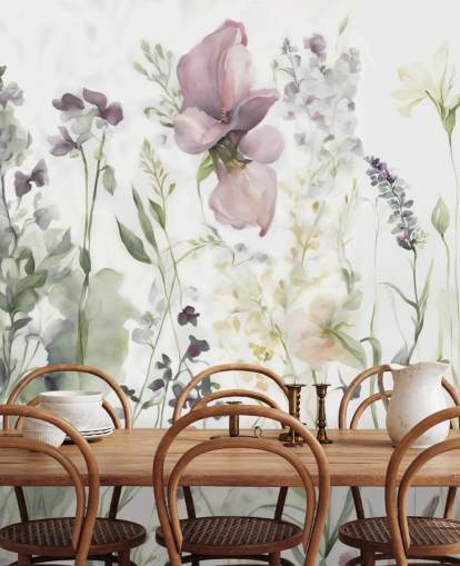 hvitt, lilla og grønt blomstertapet veggmaleri kalt The Sofsity of Heart III av Marina Stupakova