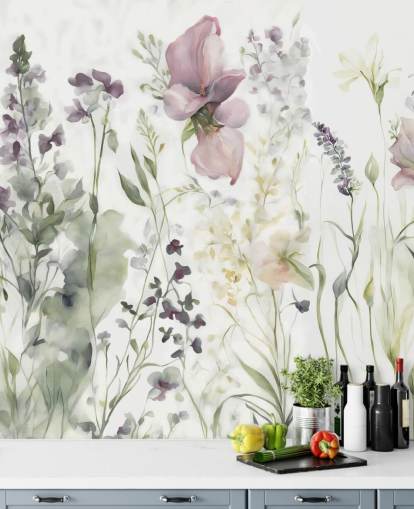 white, purple and green floral wallpaper mural called The Softness of Heart III by Marina Stupakova