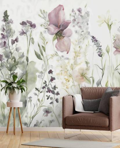 white, purple and green floral wallpaper mural called The Softness of Heart III by Marina Stupakova