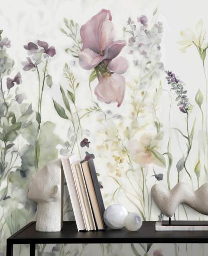 white, purple and green floral wallpaper mural called The Softness of Heart III by Marina Stupakova white, purple and green floral wallpaper mural called The Softness of Heart III by Marina Stupakova