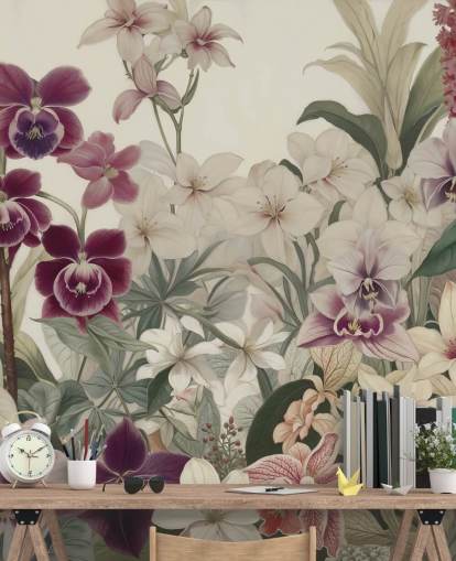 vit och lila blommönster väggmålning kallad The Tenderness of Orchids av Marina Stupakova för sovrum och vardagsrum vit och lila blommönster väggmålning kallad The Tenderness of Orchids av Marina Stupakova för sovrum och vardagsrum