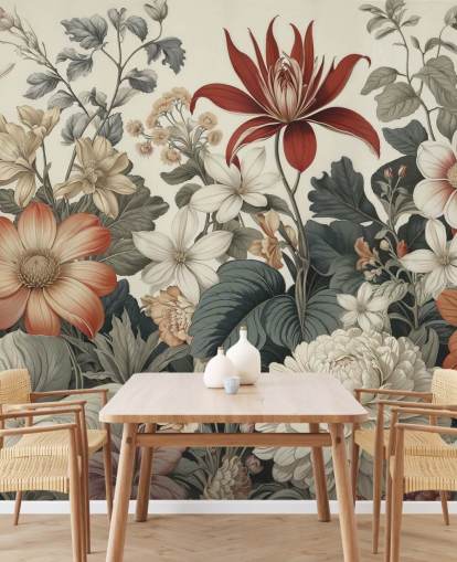 farbenfrohe Blumenmustertapete namens We Are Happy Now von Marina Stupakova für Schlafzimmer und Wohnzimmer farbenfrohe Blumenmustertapete namens We Are Happy Now von Marina Stupakova für Schlafzimmer und Wohnzimmer