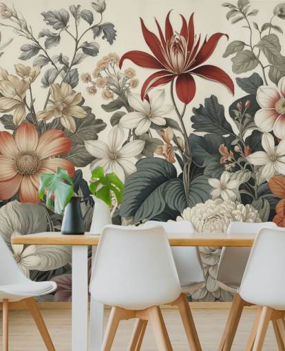 papel de parede colorido com padrão floral chamado We Are Happy Now de Marina Stupakova para quartos e salas de estar