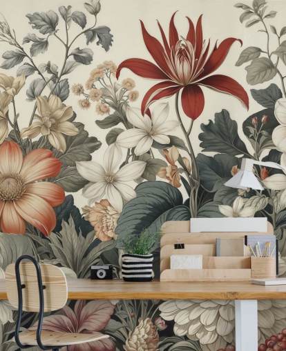 papel pintado colorido con estampado floral llamado We Are Happy Now de Marina Stupakova para dormitorios y salas de estar papel pintado colorido con estampado floral llamado We Are Happy Now de Marina Stupakova para dormitorios y salas de estar