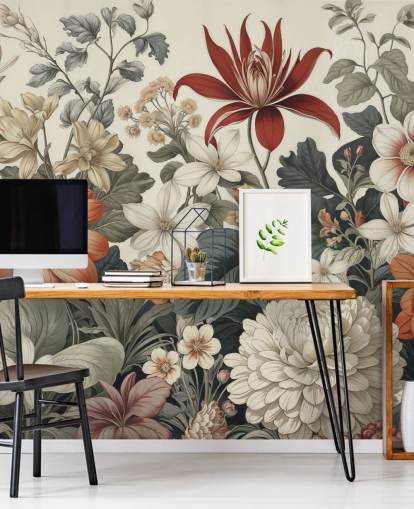 kleurrijk bloemenpatroonbehang genaamd We Are Happy Now van Marina Stupakova voor slaapkamers en woonkamers kleurrijk bloemenpatroonbehang genaamd We Are Happy Now van Marina Stupakova voor slaapkamers en woonkamers