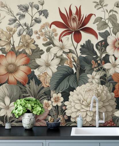 papel pintado colorido con estampado floral llamado We Are Happy Now de Marina Stupakova para dormitorios y salas de estar papel pintado colorido con estampado floral llamado We Are Happy Now de Marina Stupakova para dormitorios y salas de estar