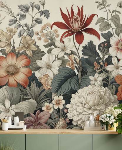 papier peint coloré à motifs floraux appelé We Are Happy Now de Marina Stupakova pour les chambres et les salons