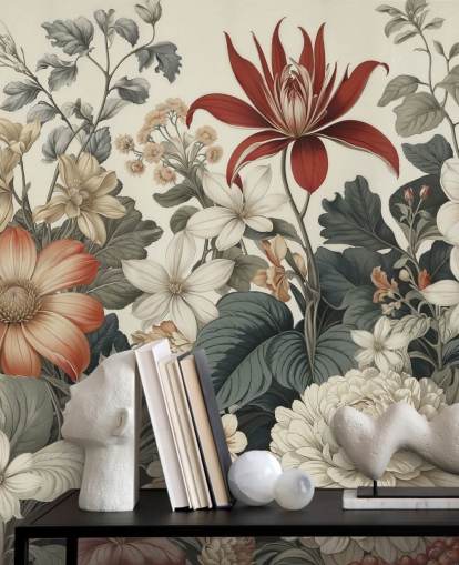 papel de parede colorido com padrão floral chamado We Are Happy Now de Marina Stupakova para quartos e salas de estar