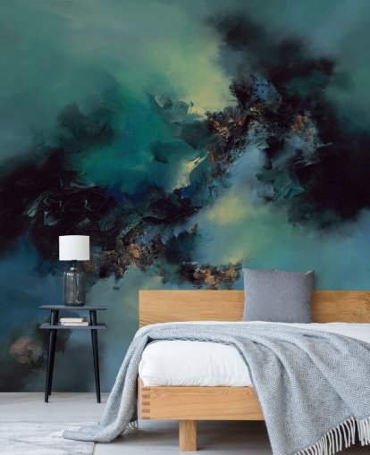 papier peint mural abstrait personnalisable bleu sarcelle et noir appelé Bright and Bold par Alison Johnson