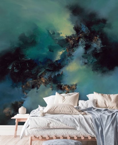 mural de papel de parede abstrato personalizável em azul-petróleo e preto chamado Bright and Bold, de Alison Johnson mural de papel de parede abstrato personalizável em azul-petróleo e preto chamado Bright and Bold, de Alison Johnson