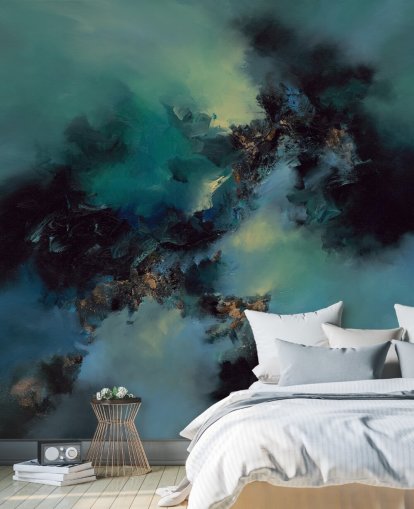 carta da parati astratta personalizzabile verde acqua e nero chiamata Bright and Bold di Alison Johnson carta da parati astratta personalizzabile verde acqua e nero chiamata Bright and Bold di Alison Johnson