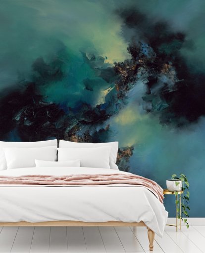 mural de papel pintado abstracto personalizable en verde azulado y negro llamado Bright and Bold de Alison Johnson mural de papel pintado abstracto personalizable en verde azulado y negro llamado Bright and Bold de Alison Johnson