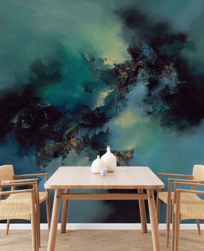 teal and black customizable abstract wallpaper mural called Bright and Bold by Alison Johnson