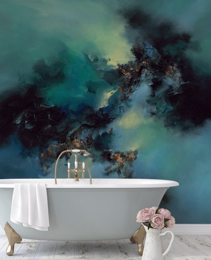 teal and black customizable abstract wallpaper mural called Bright and Bold by Alison Johnson