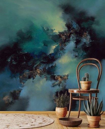 teal and black customizable abstract wallpaper mural called Bright and Bold by Alison Johnson