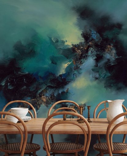 mural de papel de parede abstrato personalizável em azul-petróleo e preto chamado Bright and Bold, de Alison Johnson