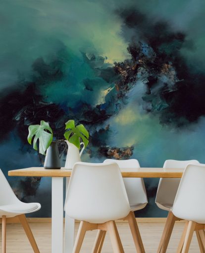 mural de papel de parede abstrato personalizável em azul-petróleo e preto chamado Bright and Bold, de Alison Johnson mural de papel de parede abstrato personalizável em azul-petróleo e preto chamado Bright and Bold, de Alison Johnson