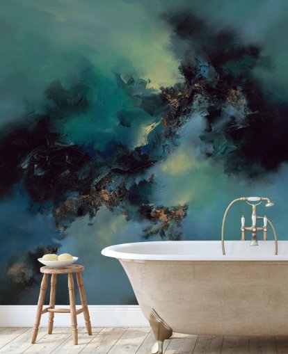 teal and black customisable abstract wallpaper mural called Bright and Bold by Alison Johnson