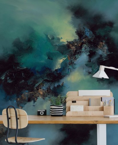 papier peint mural abstrait personnalisable bleu sarcelle et noir appelé Bright and Bold par Alison Johnson