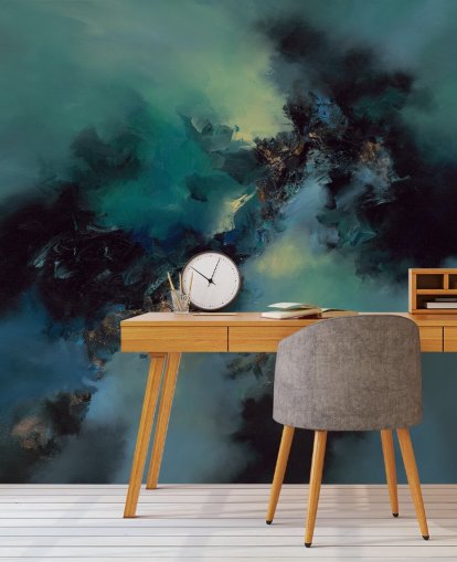 mural de papel pintado abstracto personalizable en verde azulado y negro llamado Bright and Bold de Alison Johnson mural de papel pintado abstracto personalizable en verde azulado y negro llamado Bright and Bold de Alison Johnson