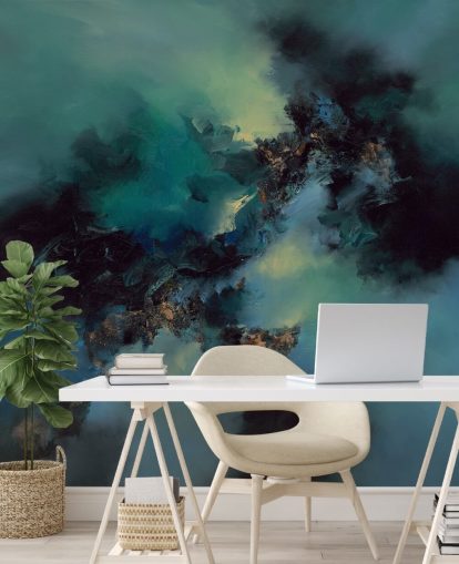 teal and black customisable abstract wallpaper mural called Bright and Bold by Alison Johnson