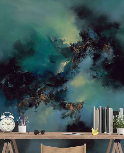 teal and black customisable abstract wallpaper mural called Bright and Bold by Alison Johnson