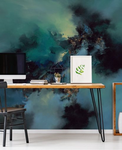 papier peint mural abstrait personnalisable bleu sarcelle et noir appelé Bright and Bold par Alison Johnson