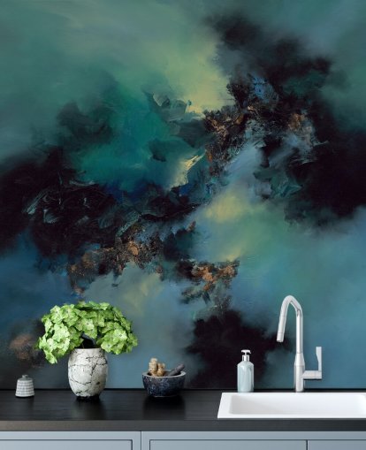 teal and black customisable abstract wallpaper mural called Bright and Bold by Alison Johnson