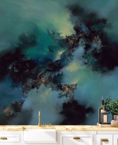 teal and black customizable abstract wallpaper mural called Bright and Bold by Alison Johnson