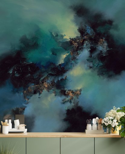 mural de papel pintado abstracto personalizable en verde azulado y negro llamado Bright and Bold de Alison Johnson mural de papel pintado abstracto personalizable en verde azulado y negro llamado Bright and Bold de Alison Johnson