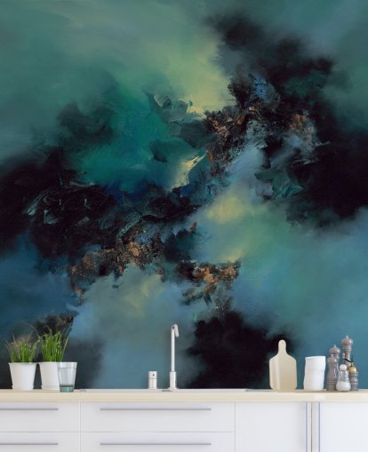 teal and black customizable abstract wallpaper mural called Bright and Bold by Alison Johnson